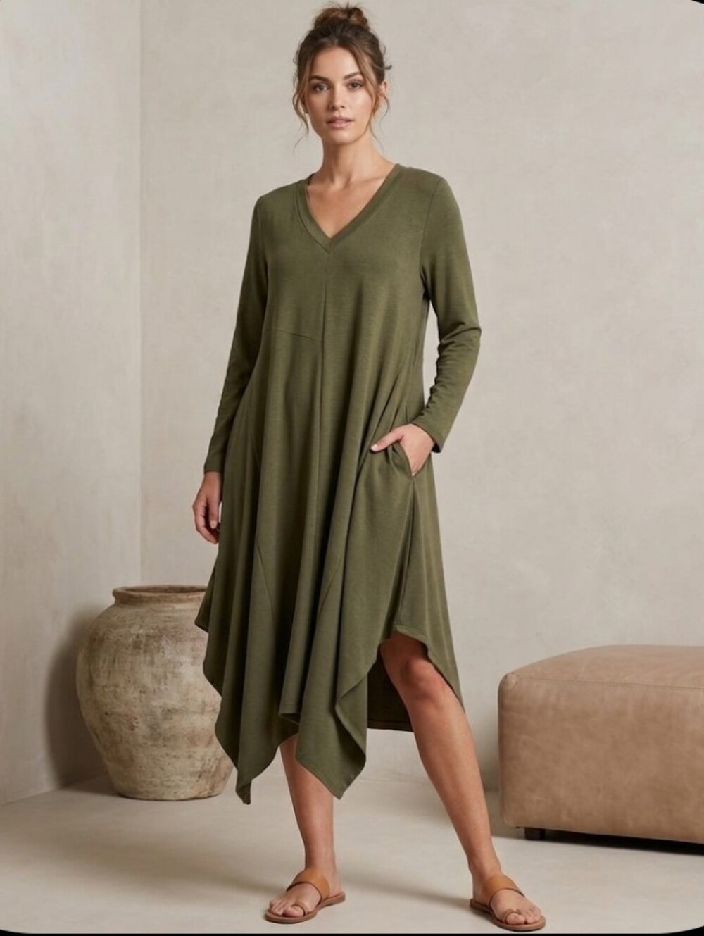 Olive knit Dress M cocoon lightweight XADOO